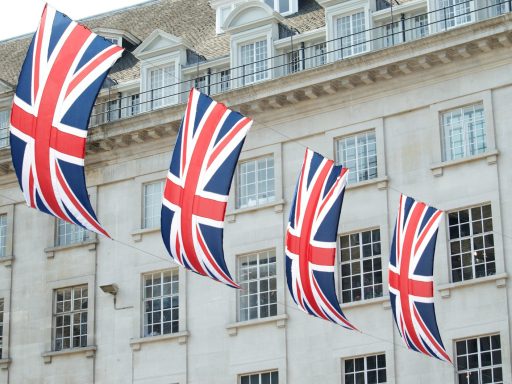 United Kingdom flags hanged near building