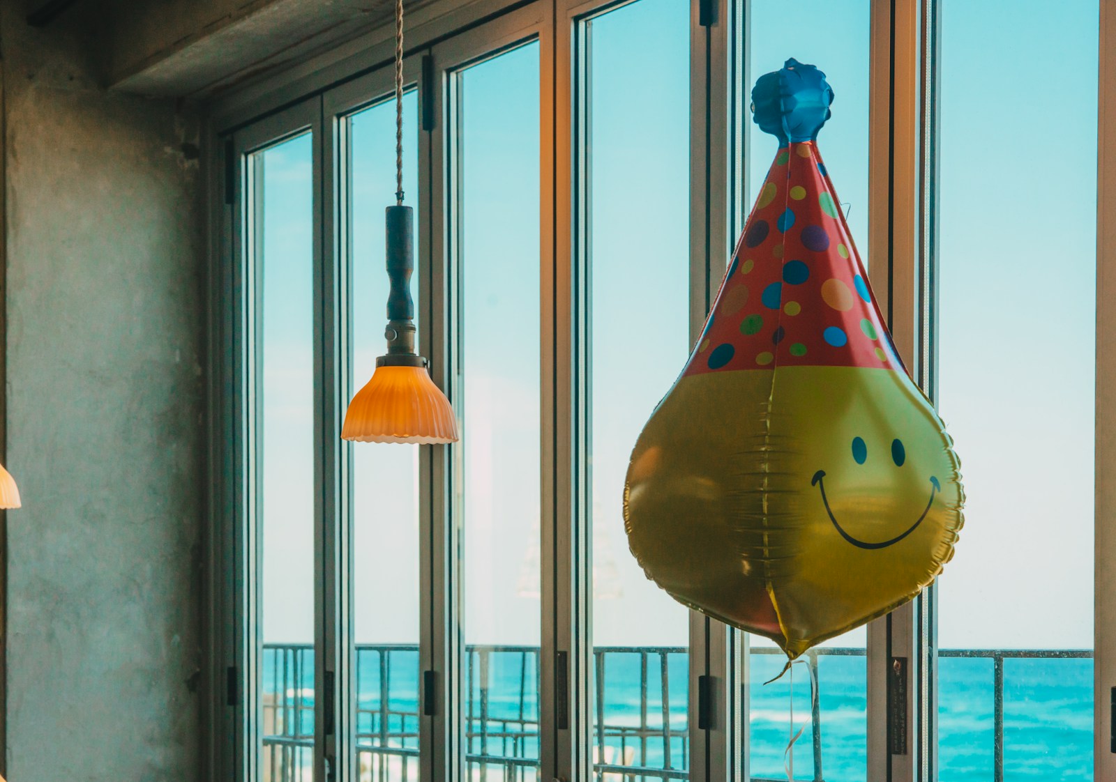 yellow and blue pendant lamps